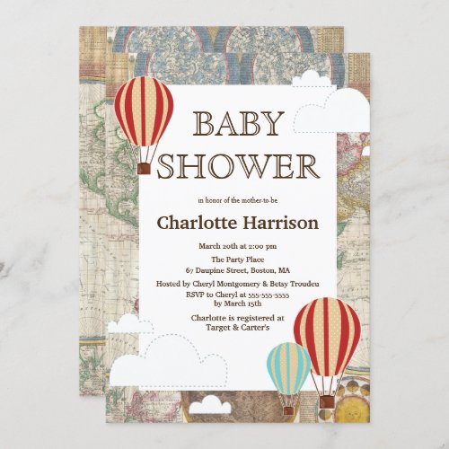 Hot Air Balloons  Clouds World Travel Baby Shower Invitation