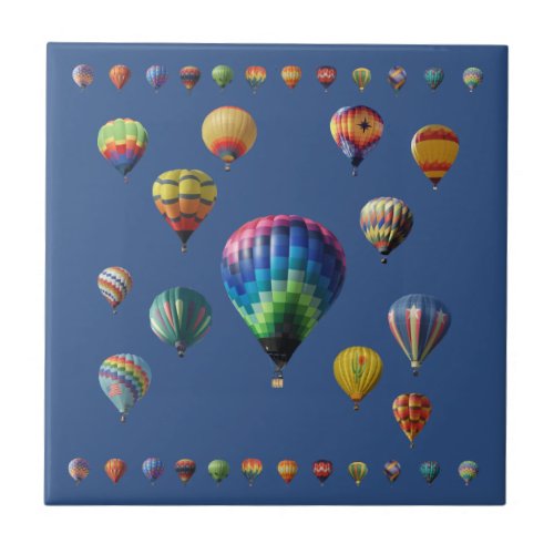 Hot Air Balloons Dark Blue Cluster Trios Borders Ceramic Tile