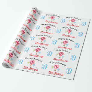 Hot Air Balloons Design Birthday Custom Name Wrapping Paper