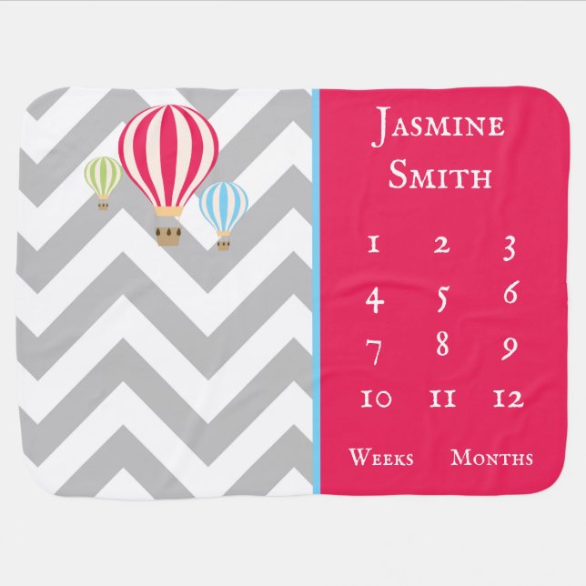 Hot Air Balloons Design Milestone Baby Blanket (Horizontal)