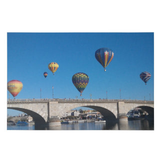 Hot Air Balloons fly over the London Bridge Faux Canvas Print