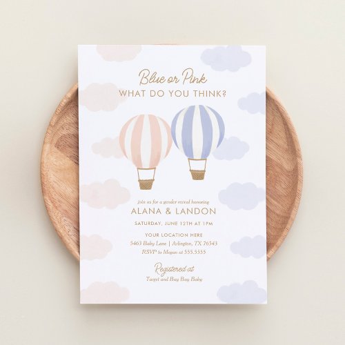 Hot Air Balloons Gender Reveal Party Invitation