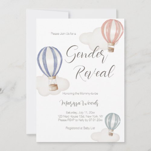 Hot Air Balloons Gender Reveal Pastel Colors Invitation