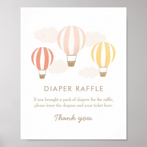 Hot Air Balloons Girl Baby Shower Diaper Raffle Poster