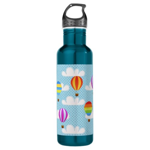 Hot Air Balloons in Cloudy Dotty Sky Water Bottle