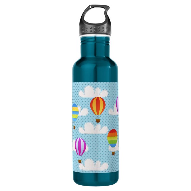 Hot Air Balloons in Cloudy Dotty Sky Water Bottle (Front)