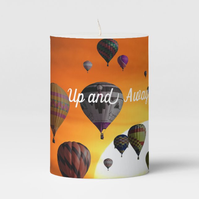 Hot air balloons in flight  pillar candle (Front)