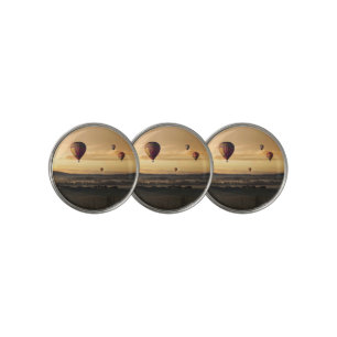 Hot Air Balloons in Golden Skies Golf Ball Marker