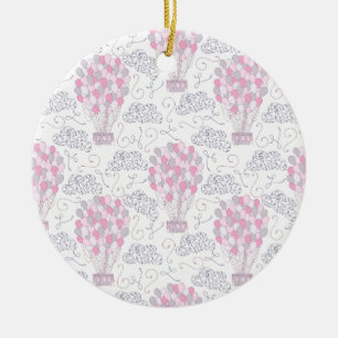 Hot air balloons in pink nursery art ceramic ornament