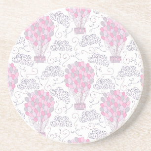 Hot air balloons in pink nursery art drink coaster