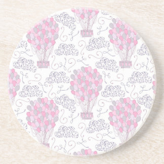Hot air balloons in pink nursery art drink coaster