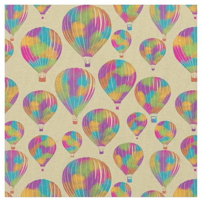 Hot Air Balloons in Rainbow Colors Patterned Fabric (Close Up)