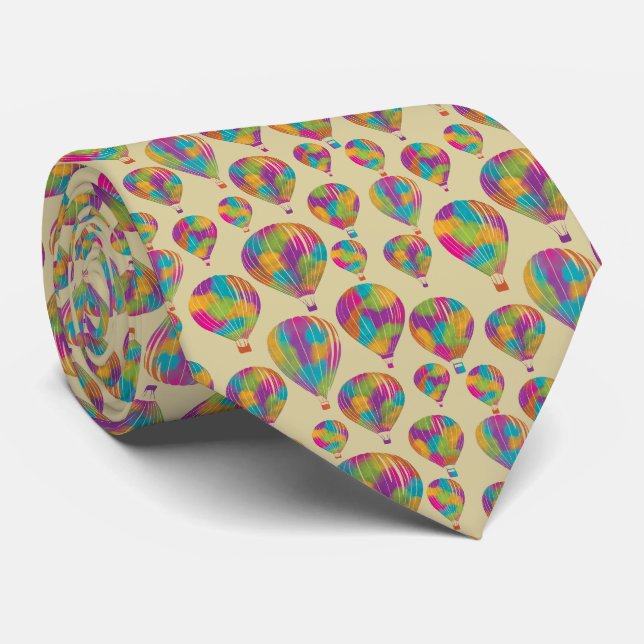 Hot Air Balloons in Rainbow Colors Patterned Neck Tie (Rolled)