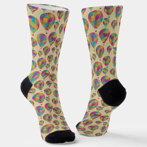 Hot Air Balloons in Rainbow Colors Patterned Socks