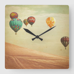 Hot Air Balloons In The Sky Square Wall Clock