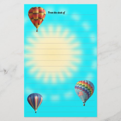 Hot Air Balloons on Blue Sky with Sun Stationery