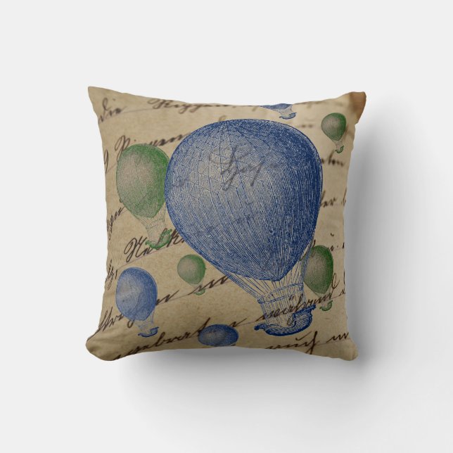 Hot Air Balloons on Handwriting Background Cotton Throw Pillow (Front)
