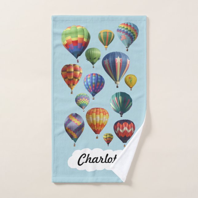 Hot Air Balloons on Light Blue Hand Towel (Hand Towel)