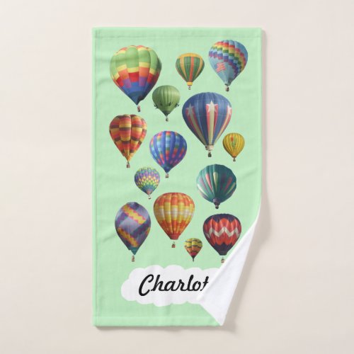 Hot Air Balloons on Mint Green Hand Towel
