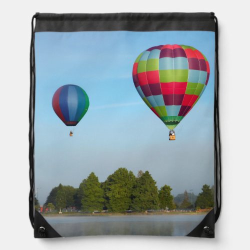 Hot air balloons over a lake  NZ Drawstring Bag