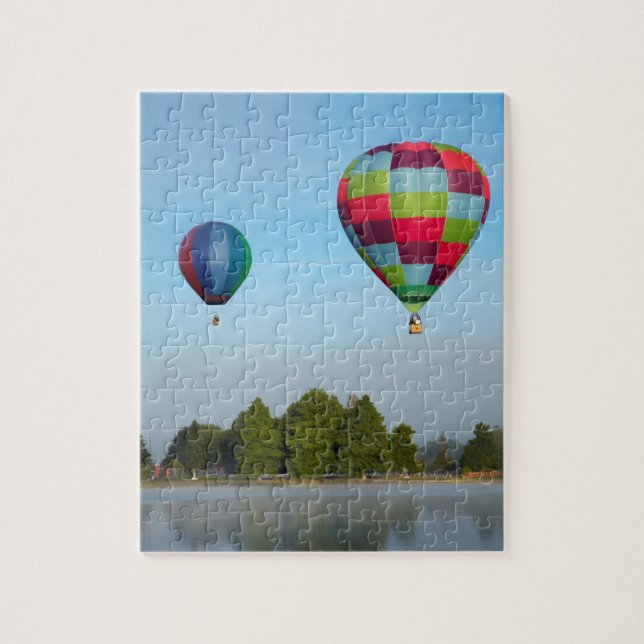Hot air balloons over a lake,  NZ Jigsaw Puzzle (Vertical)