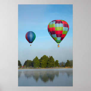 Hot air balloons over a lake, NZ Poster