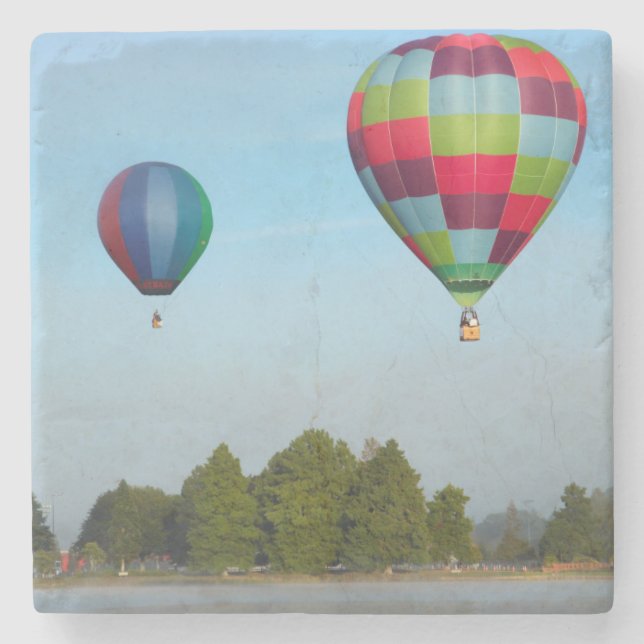 Hot air balloons over a lake,  NZ Stone Coaster (Front)