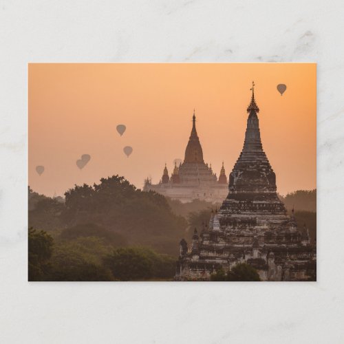 Hot air balloons over Bagan in Myanmar postcard