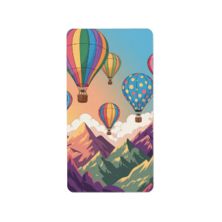 Hot air balloons over mountains Puzzle Label