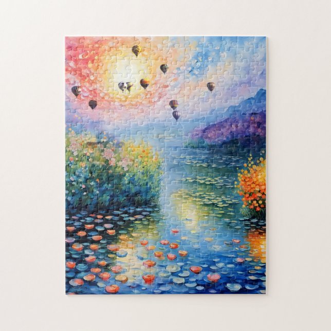 Hot air Balloons over pastel stream Jigsaw Puzzle (Vertical)