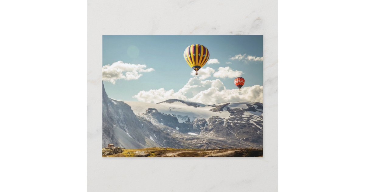 Hot Air Balloons over Snowy Mountains Postcard | Zazzle