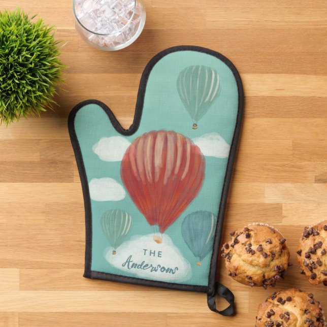 Hot Air Balloons Painted Illustration Personalized Oven Mitt (Top down)