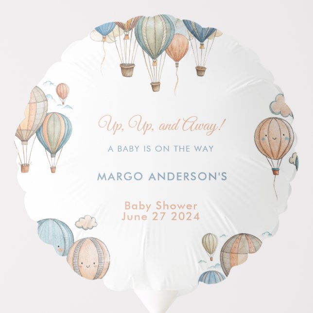Hot Air Balloons Pastel Boy Travel Baby Shower (Front)