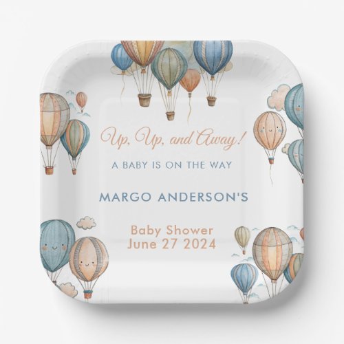 Hot Air Balloons Pastel Boy Travel Baby Shower Paper Plates