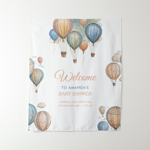 Hot Air Balloons Pastel Boy Travel Baby Shower Tapestry