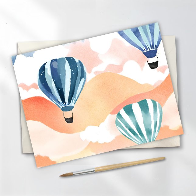 Hot Air Balloons | Pastel Watercolor Holiday Postcard (Creator Uploaded)