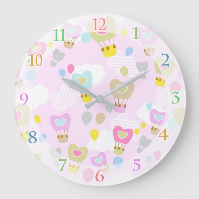 Hot Air Balloons Pink Clock (Front)