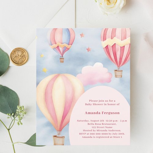 Hot air balloons pink girl  Baby Shower invitation