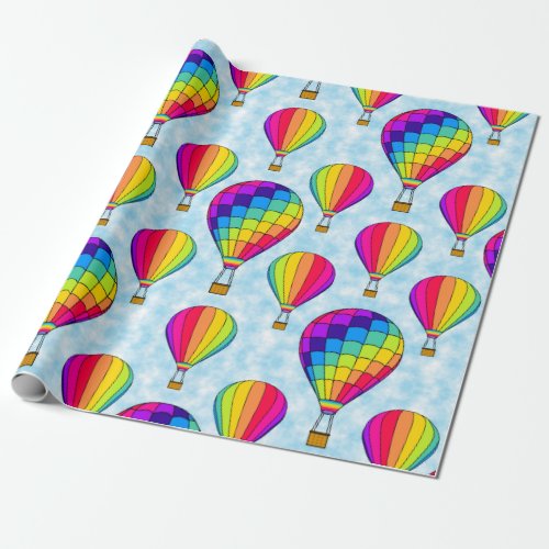 Hot Air Balloons Rainbow Colors Wrapping Paper