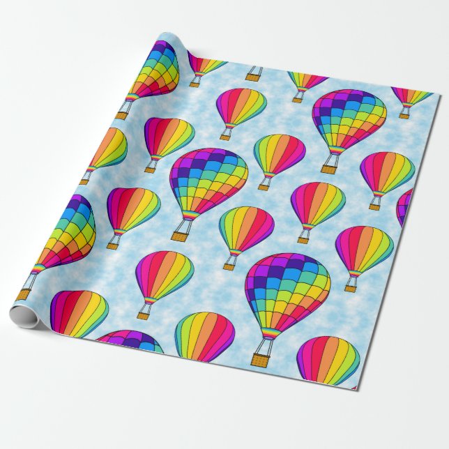 Hot Air Balloons Rainbow Colors Wrapping Paper (Unrolled)