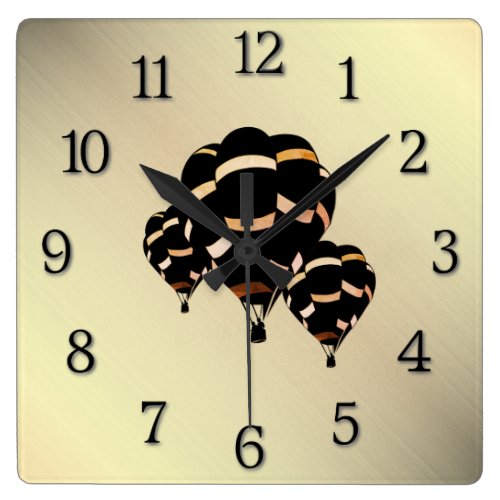 Hot Air Balloons Rustic Look with Black Numbers Square Wall Clock