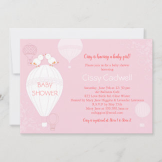 Hot Air Balloons Soft Pink Baby Girl Baby Shower Invitation