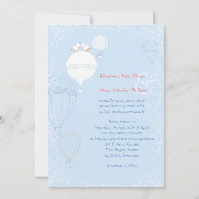 Hot Air Balloons Spring Baby Blue Wedding Invitation (Front)