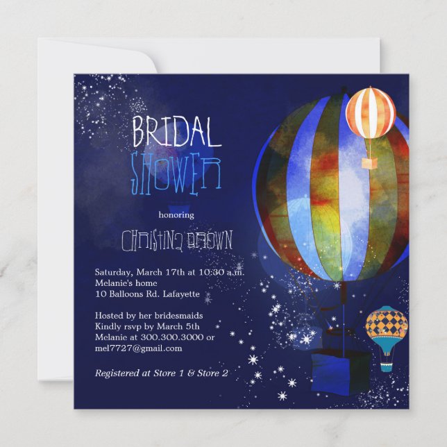 Hot Air Balloons Starry Evening Bridal Shower Invitation (Front)