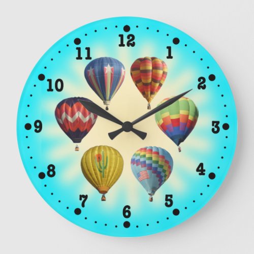 Hot Air Balloons Sun Turquoise Acrylic Wall Clock