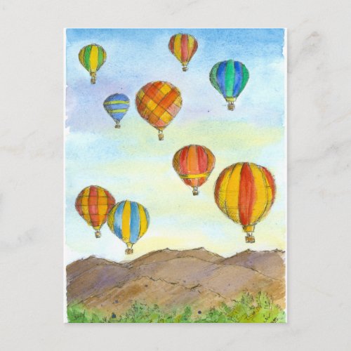 Hot Air Balloons Sunrise Mountains Watercolor Postcard