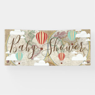 Hot Air Balloons & Vintage World Map Baby Shower Banner