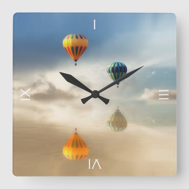 Hot Air Balloons Water Reflection Square Wall Clock (Front)