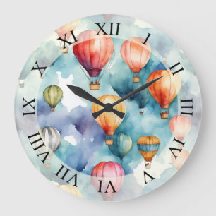 Hot Air Balloons Watercolor Art Large Clock