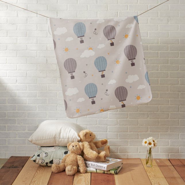Hot Air Balloons With Animals Baby Blanket (In Situ)